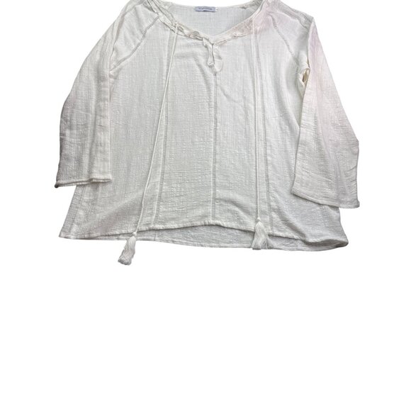 Misslook Womens White Peasant Tunic Top 3XL Tassels Semi Sheer Retro Romantic - Picture 3 of 7